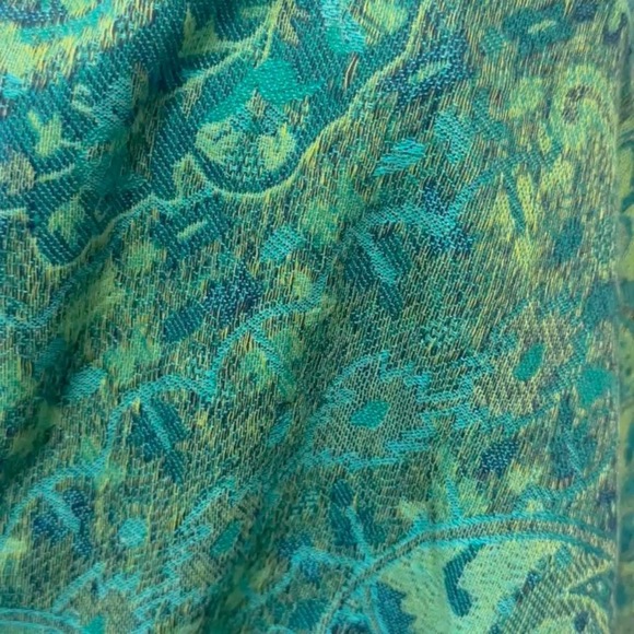Green gypsy jacquard head stole Wrap shawl 27x70 - Picture 5 of 5